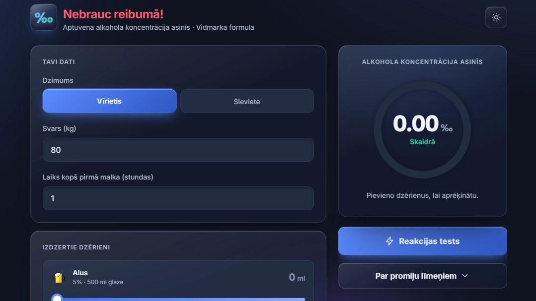 Aplikācijas izstrādes paraugs — promile.reklamix.lv