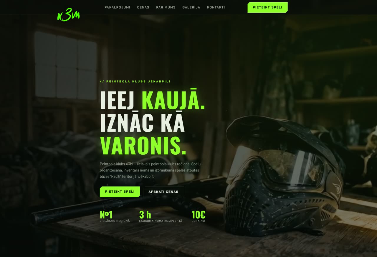 X3M peintbola kluba mājaslapas dizains